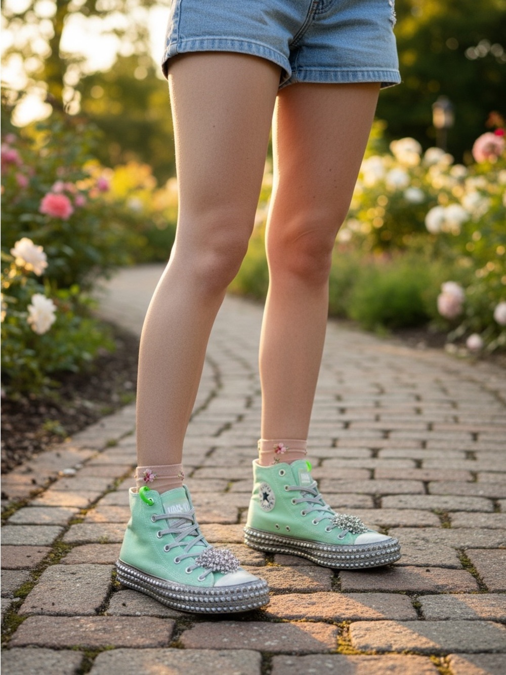 Nan-Ku Couture Cruise Spring Mint Studded Rhinestone High Top Sneakers EU 39